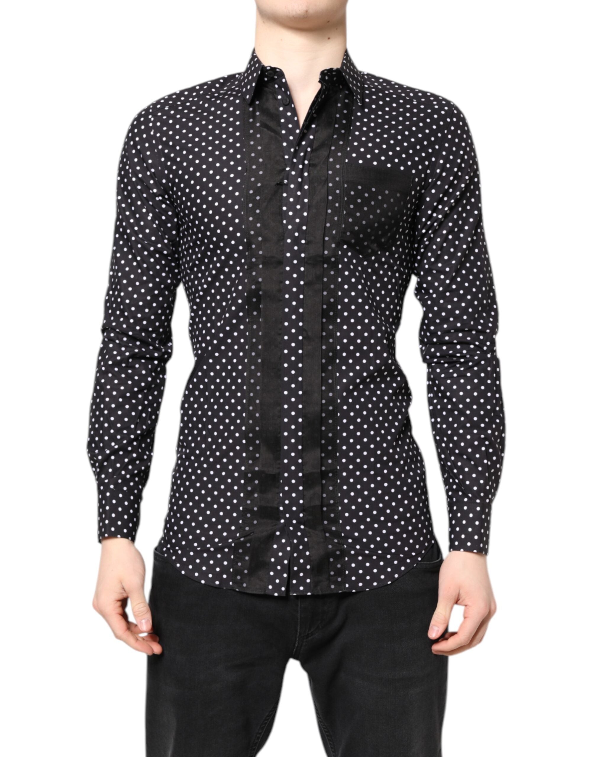 Dolce & Gabbana Black polka dot long sleeve shirt, gold tone, formal